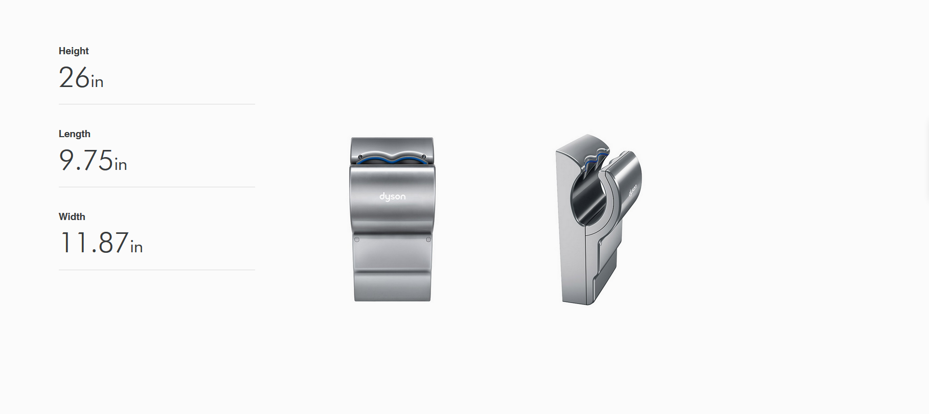 Dyson Airblade dB AB14-G Steel Gray Hand Dryer Dimensions