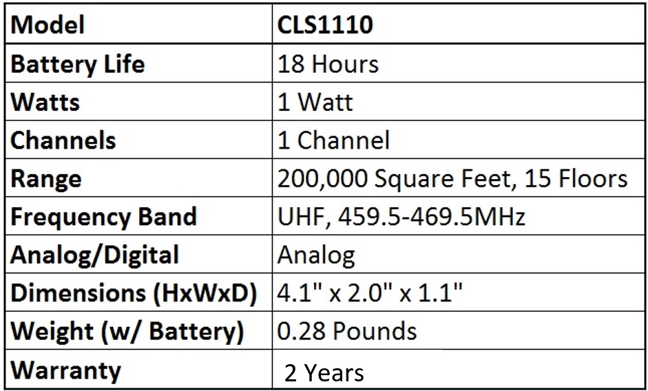 Motorola CLS1110 Walkie Talkie Quick Facts